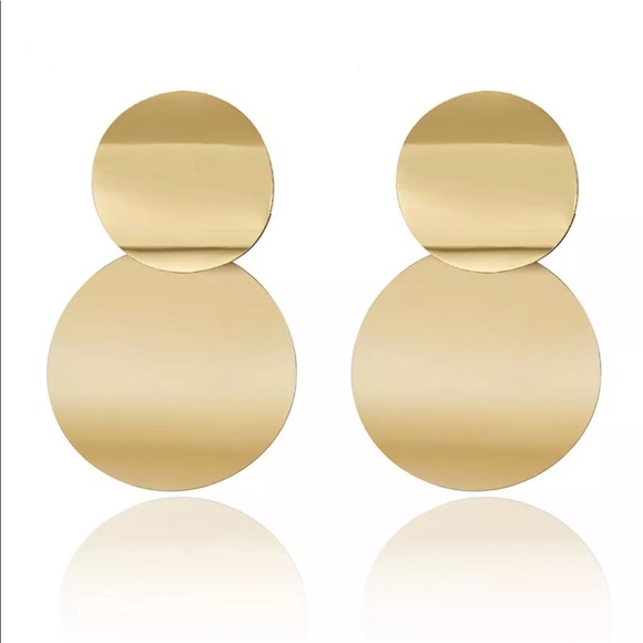 Gold Drop Metal Statement Earrings - Picture 2 of 5